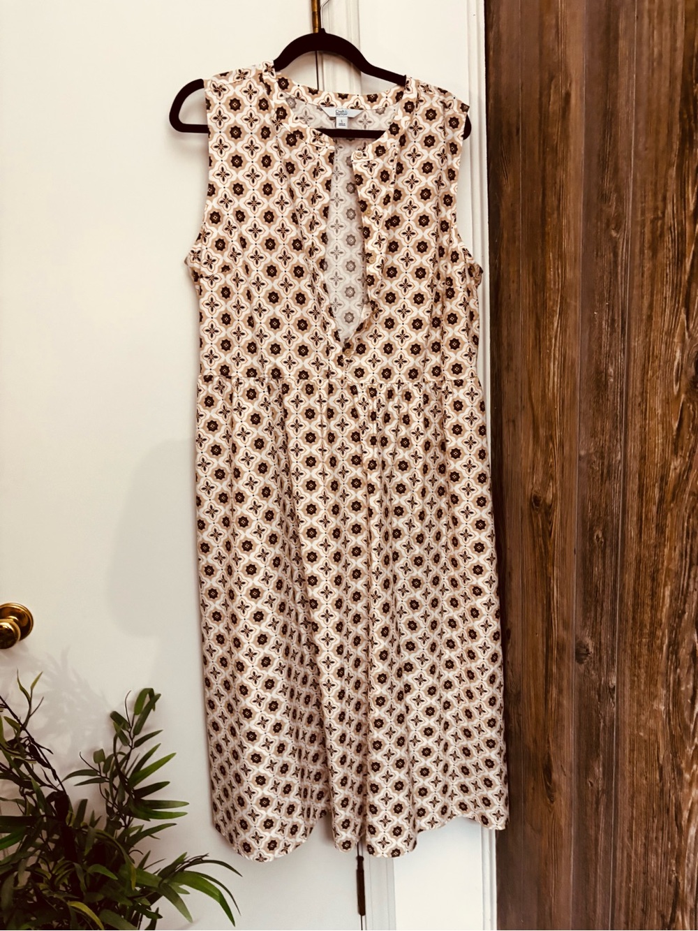 croft & barrow Cream Dress with Brown Geometric Print